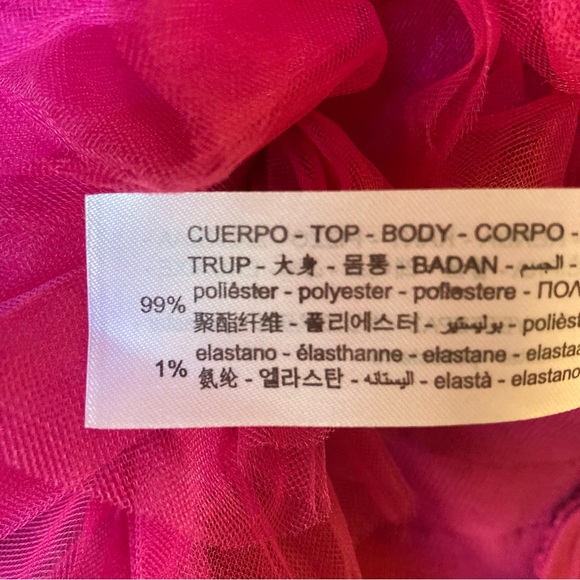 ZARA Dark Fuschia Pink Layered Ruffle Tulle Strapless Crop Tube Top - Picture 6 of 12